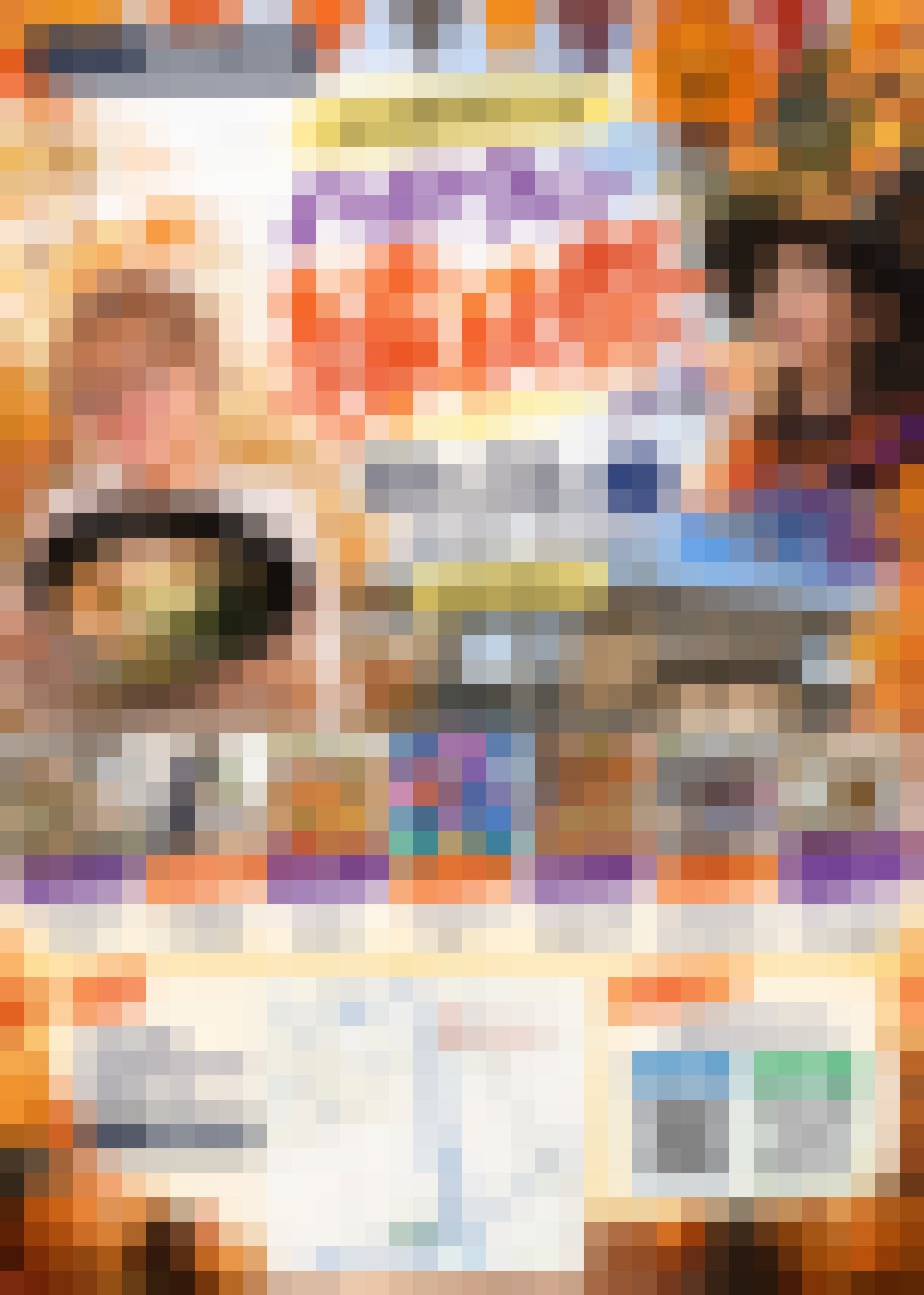 10月31日のハロウィン縁日祭のチラシに、全体にモザイクをかけた予告画像。オレンジと紫の色合いだけがわかる。